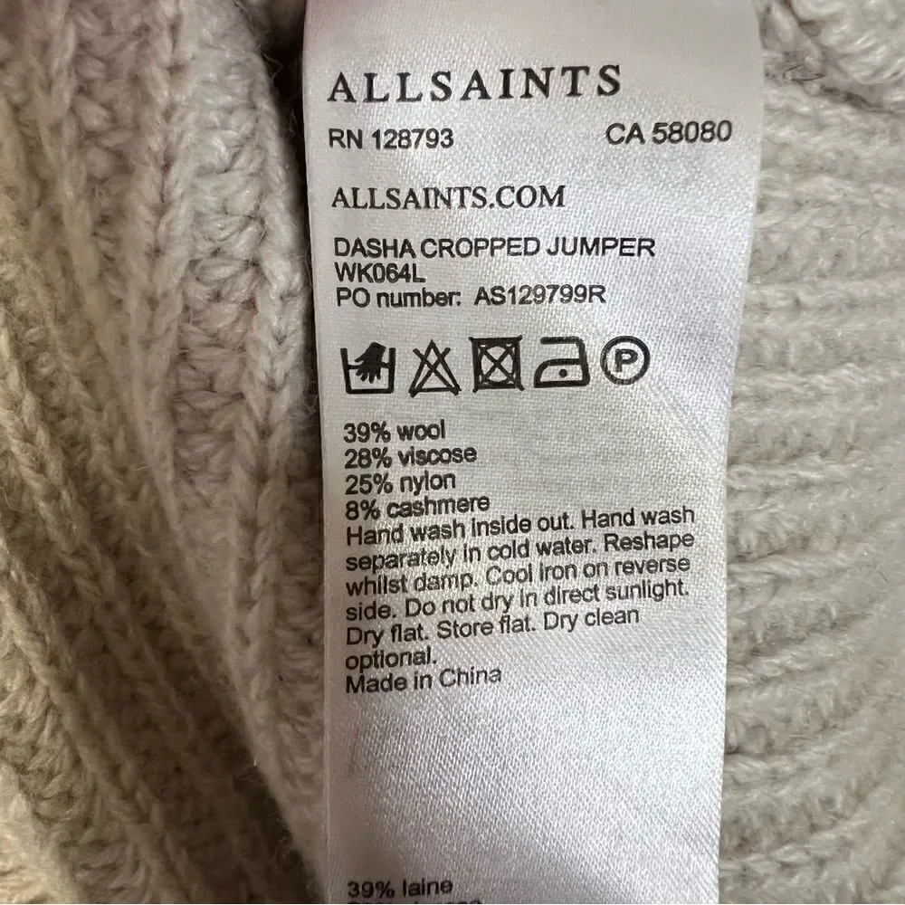 All Saints Dasha Crop Jumper Cold shoulder sweater size Small